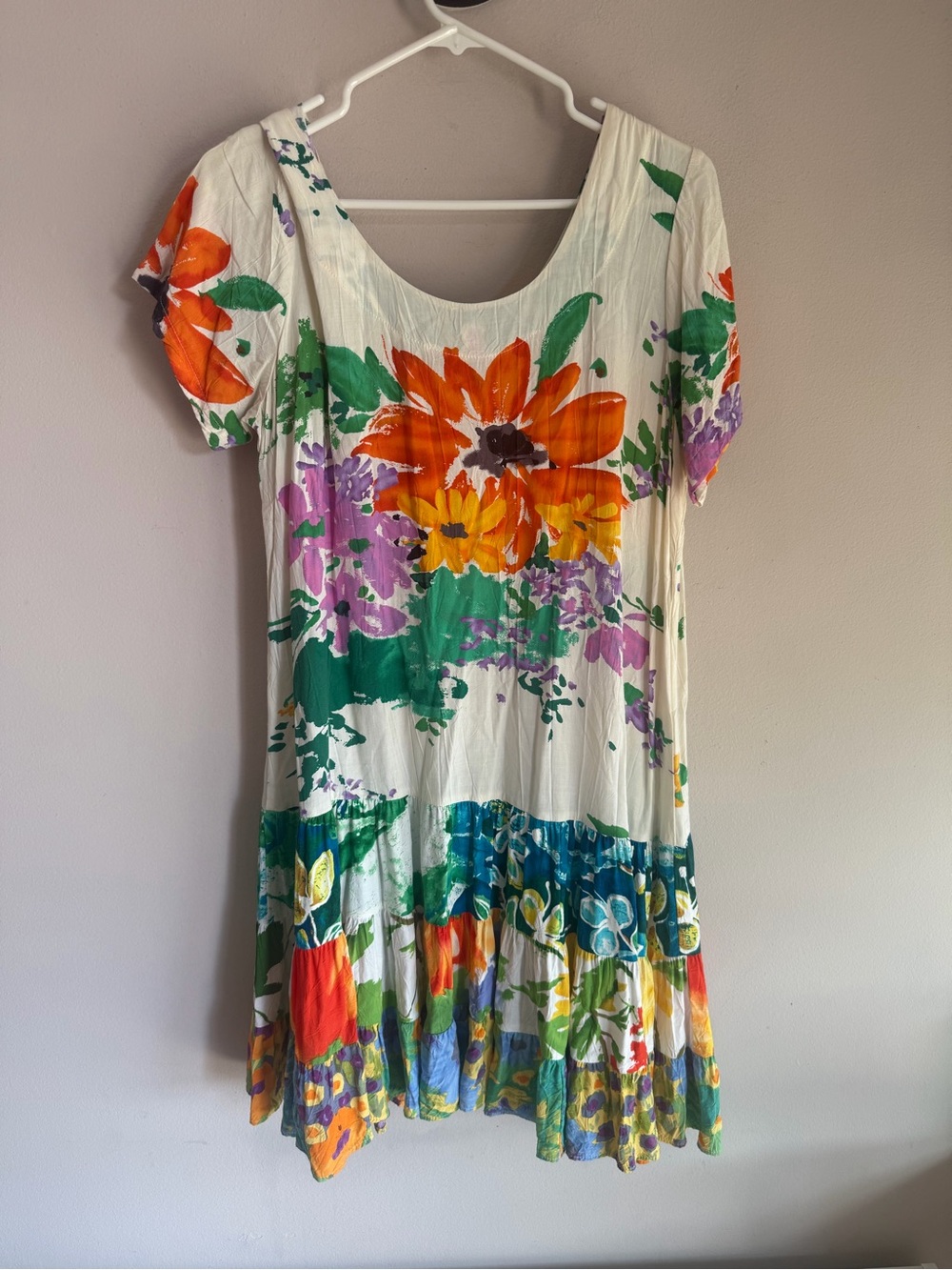 Vintage Jams World Floral Tiered Scoop Neck Short Sleeve Dress Large